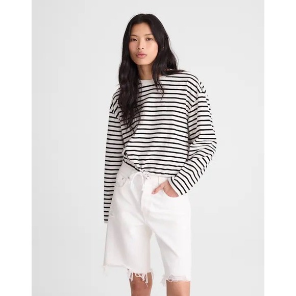 Madewell Pants - Madewell Essex Long Baggy Shorts White Distressed Raw Hem NZ135 Womens 14 32 NEW